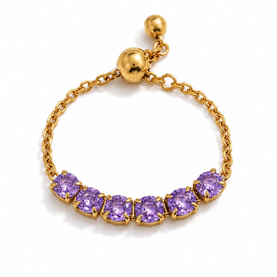 Anello Regular - acciaio inossidabile placcato oro 18k PVD - zircone - regolabile
