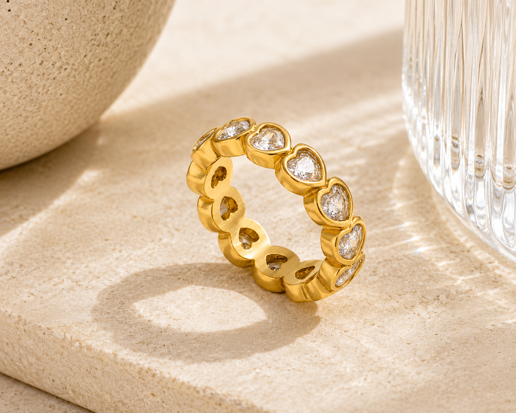 Anello Amore eterno - acciaio inossidabile placcato oro 18k PVD - zirconi