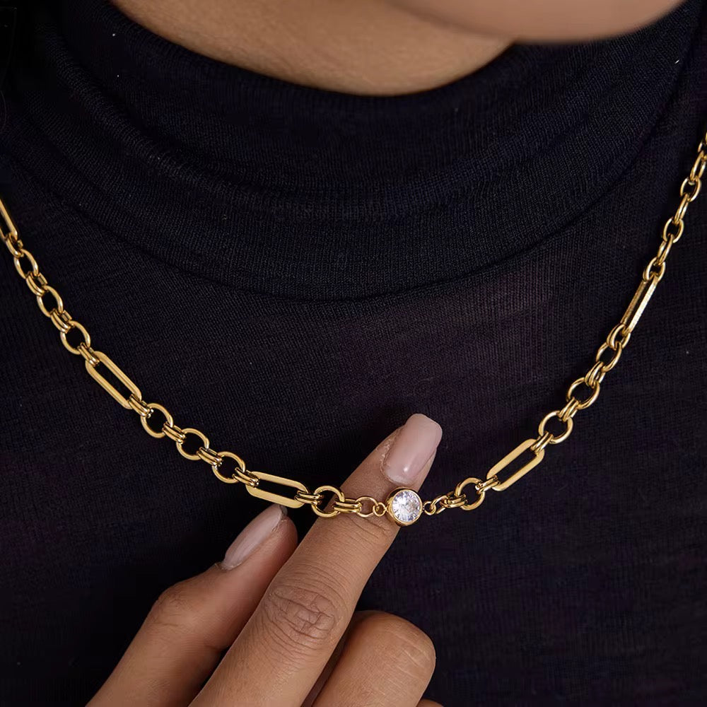 Collana Iclat - acciaio inossidabile placcato oro 18k PVD - zircone