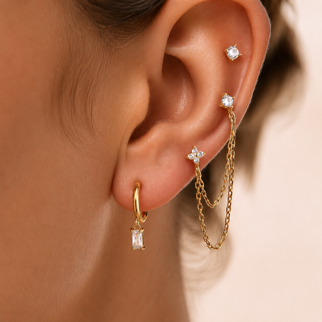 Set Orecchini Zirconia - acciaio inossidabile placcato oro 18k PVZ- zirconi
