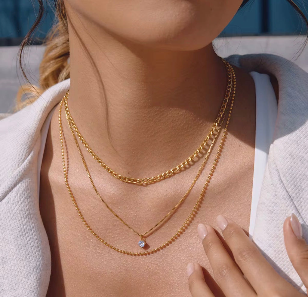 Collana Vanity - acciaio inossidabile placcato oro 18k PVD - zircone - composta da tre collane con un'unica chiusura - disponibile anche in silver