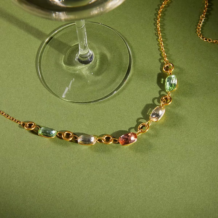 Collana Glowy Sparkly - acciaio inossidabile placcato oro 18k PVD - zirconi