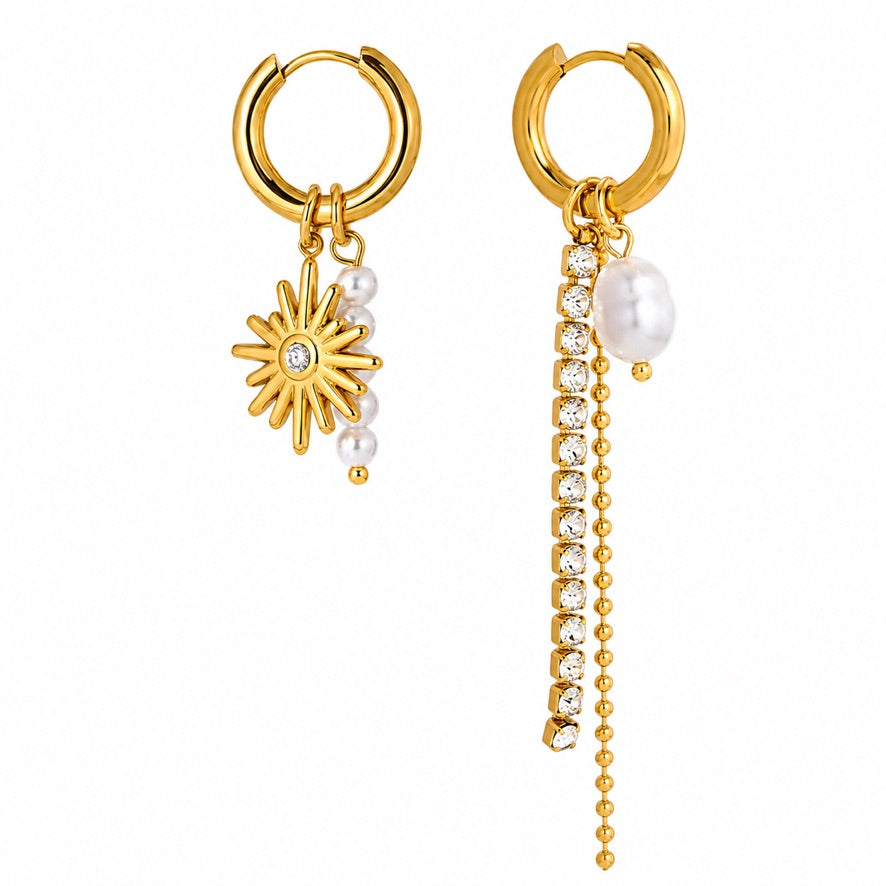 Orecchini Sunny - acciaio inossidabile placcato oro 18k PVD - zirconi e perle