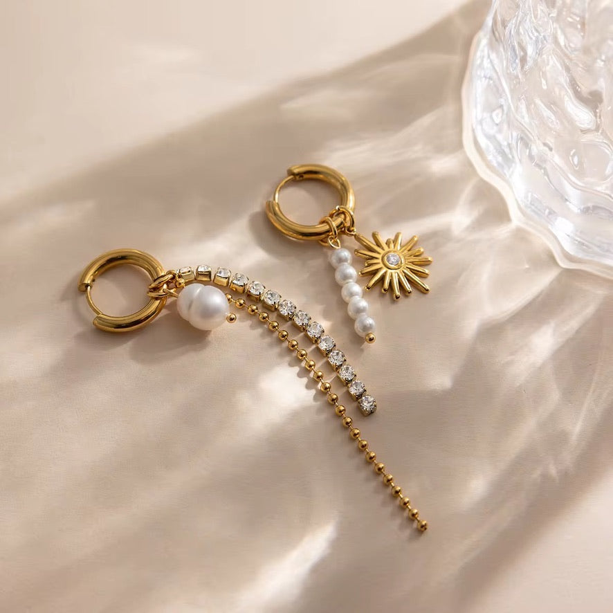 Orecchini Sunny - acciaio inossidabile placcato oro 18k PVD - zirconi e perle