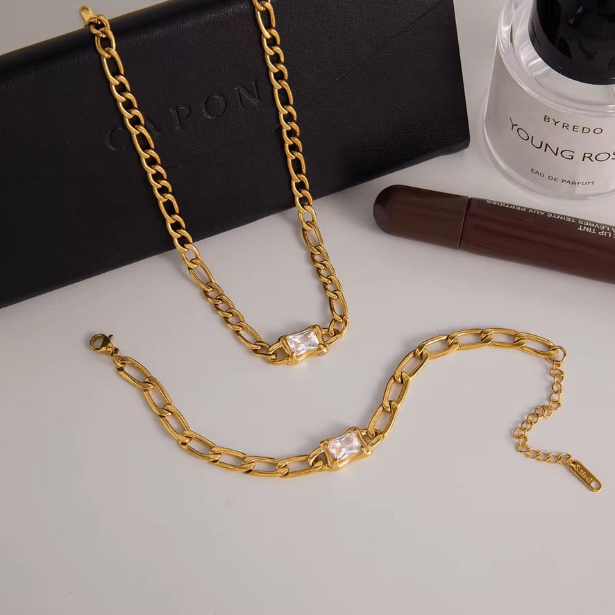 Set Aura Collana + Bracciale - acciaio inossidabile placcato oro 18k PVD - zirconi