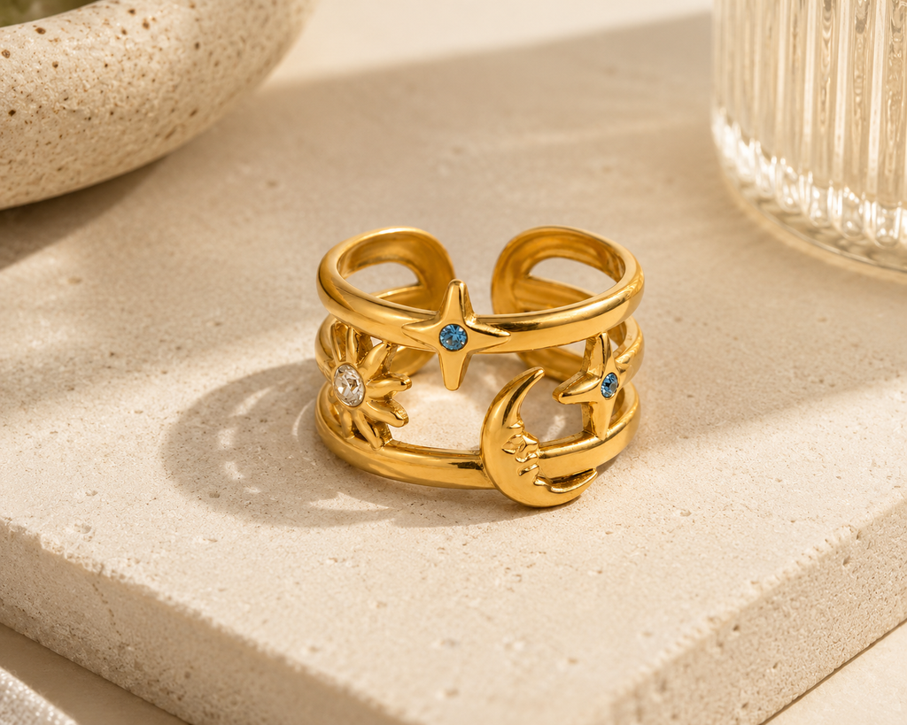 Anello Galassia - acciaio inossidabile placcato oro 18K PVD - regolabile