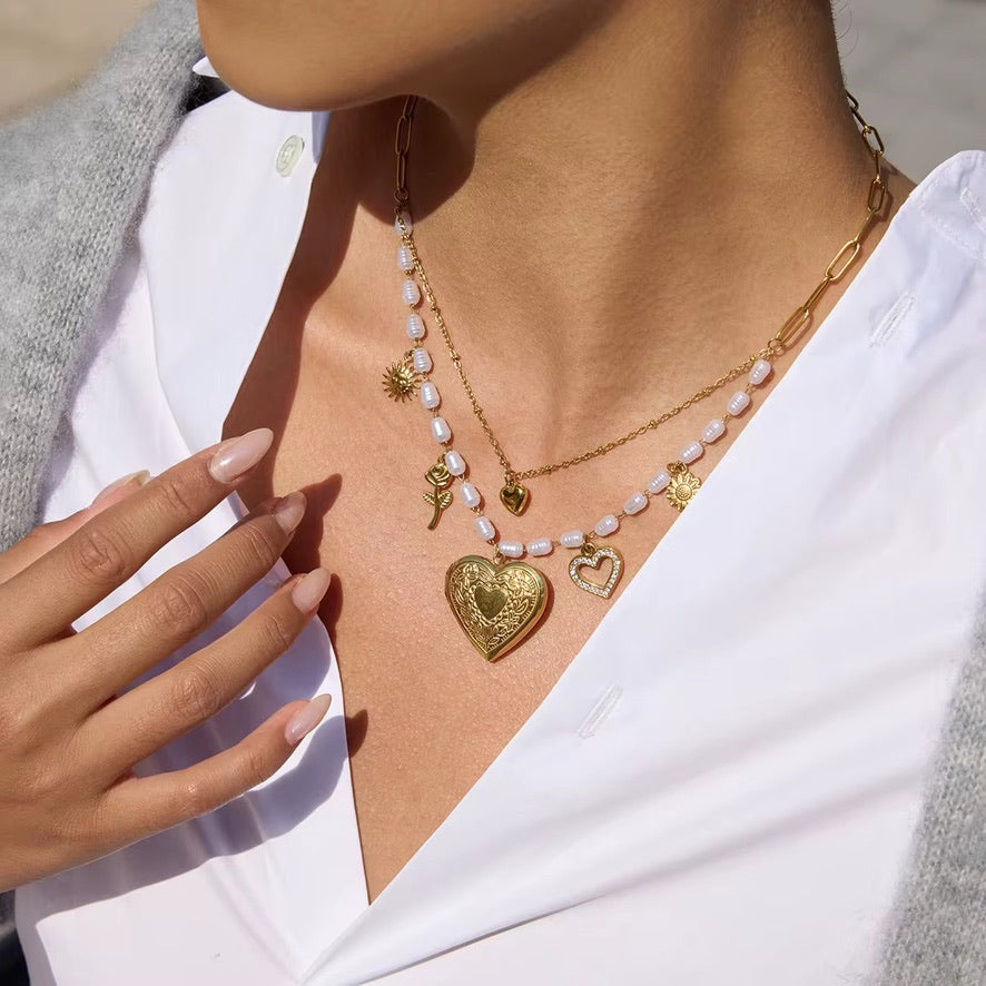 Collana Ladies - acciaio inossidabile placato oro 18k PVD - perle