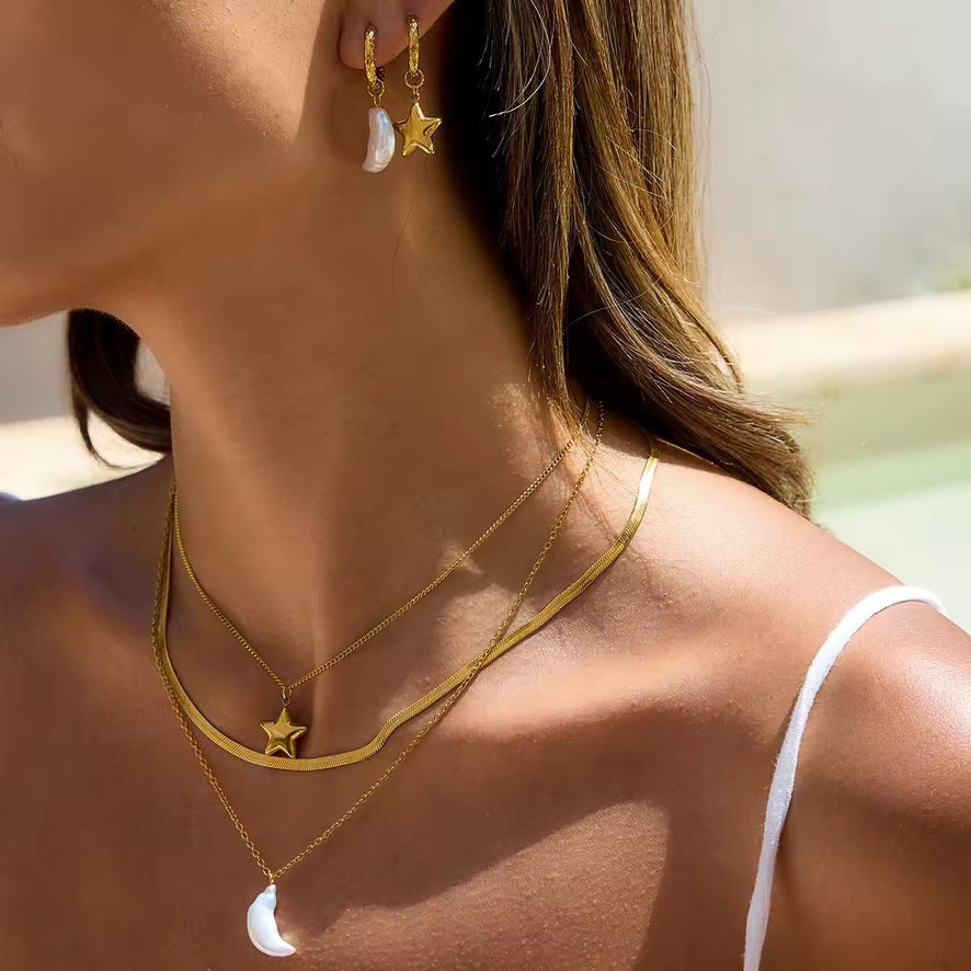 Set Pearly - collana + orecchini - acciaio inossidabile placcato oro 18k PVD - perle