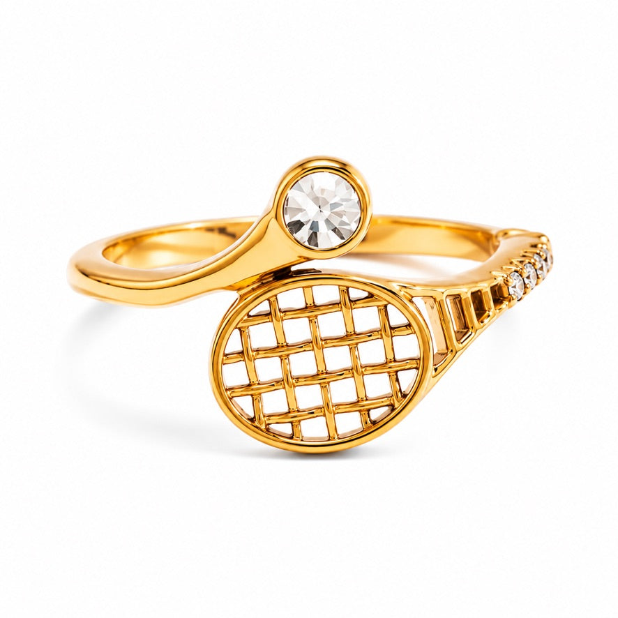 Anello Tennis Rachet - acciaio inossidabile placcato oro 18k PVD - zircone