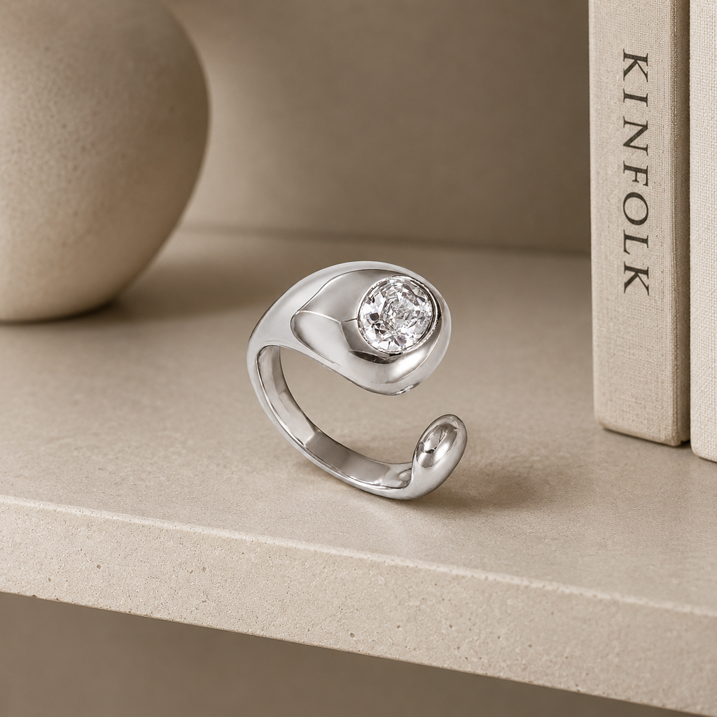 Anello Zarel - acciaio inossidabile - regolabile - zircone