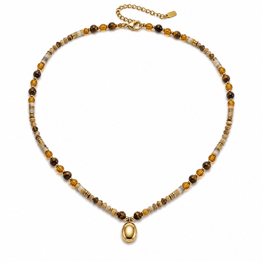 Collana Brownie - charm e chiusura in acciaio inossidabile placcato oro 18k PVD e perline