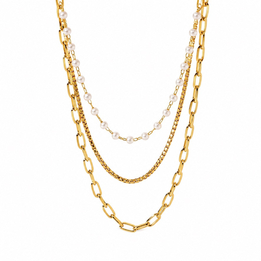Collana Claire - acciaio inossidabile placcato oro 18k PVD - perle - tre collane insieme