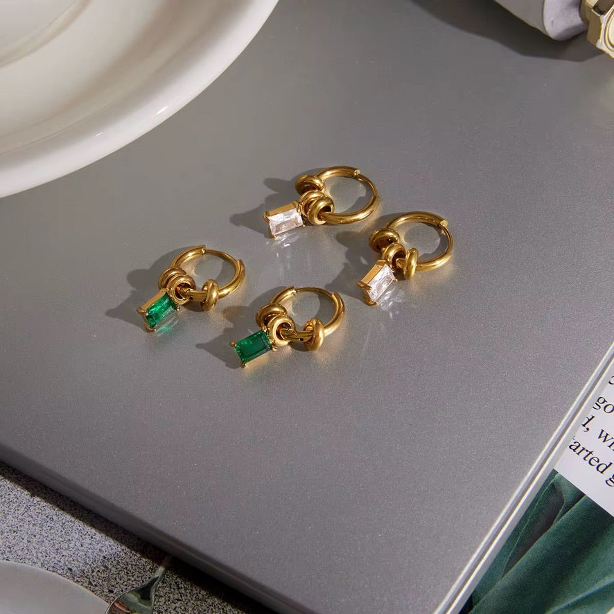 Orecchini Drop Chic - acciaio inossidabile placcato oro 18k PVD - zirconi
