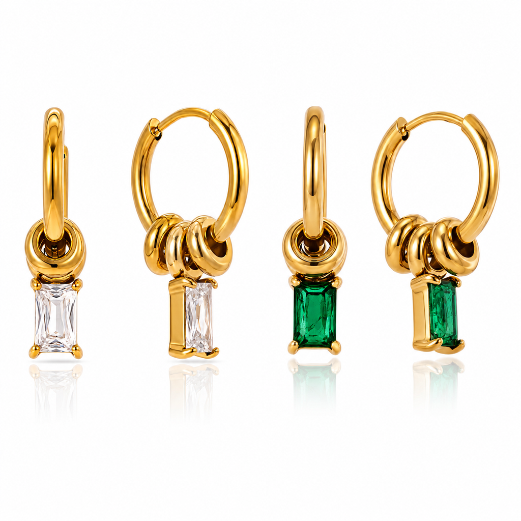 Orecchini Drop Chic - acciaio inossidabile placcato oro 18k PVD - zirconi