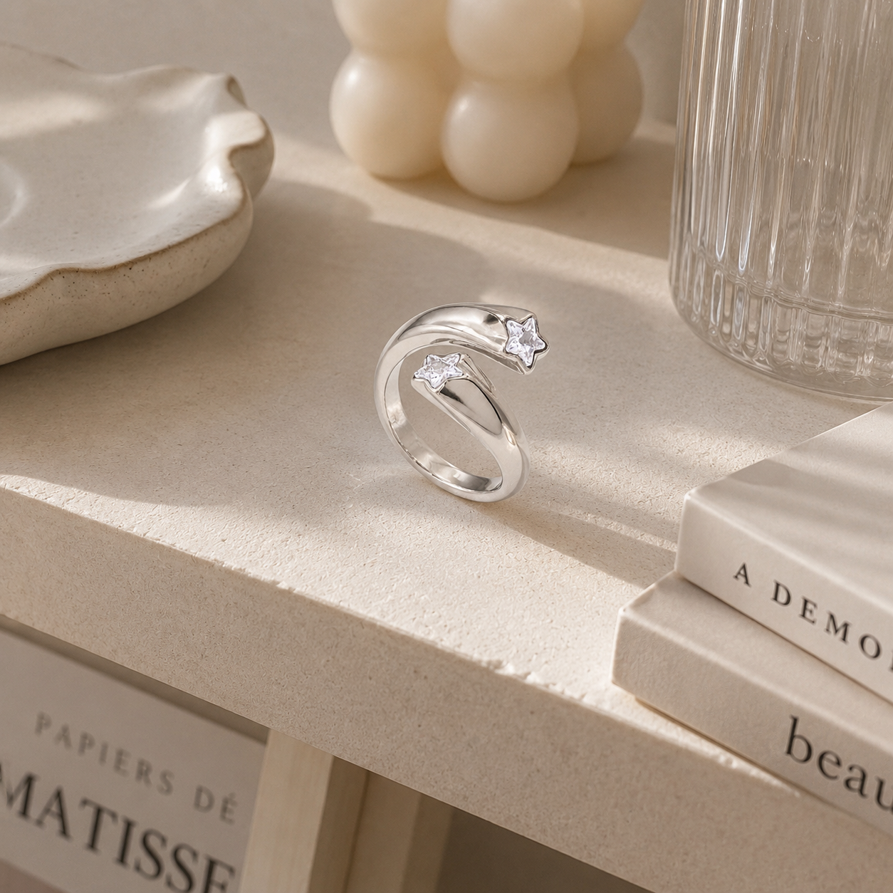 Anello Stella Lux - acciaio inossidabile - zirconi  - regolabile