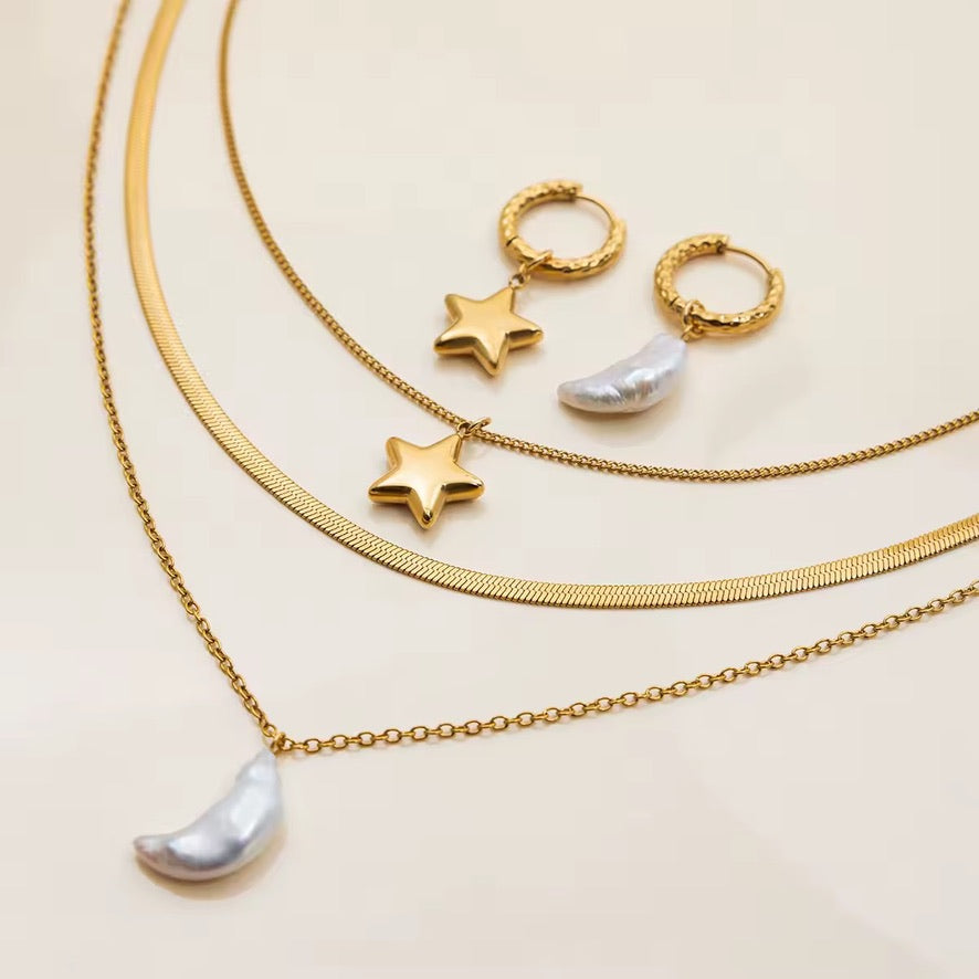 Set Pearly - collana + orecchini - acciaio inossidabile placcato oro 18k PVD - perle