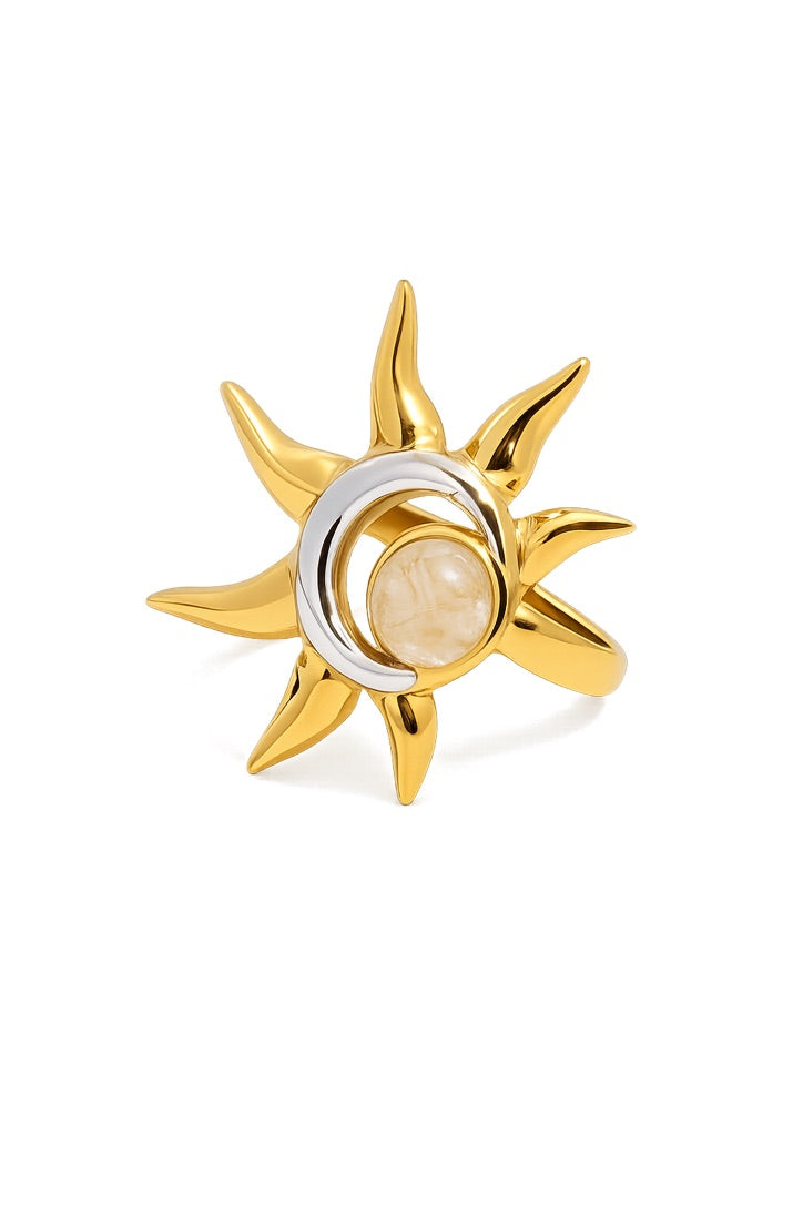 Anello Moon e sun - mix acciaio inossidabile e acciaio inossidabile placcato oro 18k PVD - regolabile