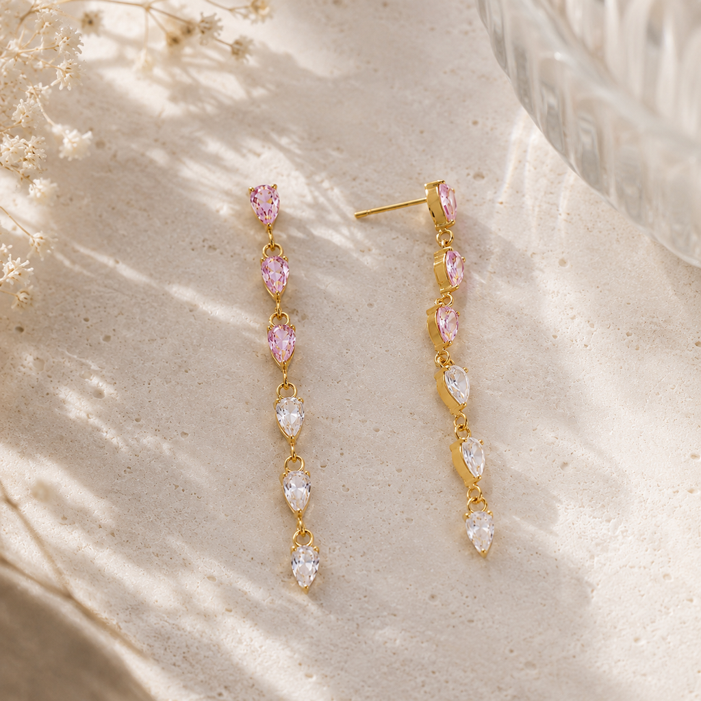 Orecchini cascata - acciaio inossidabile placcato oro 18k PVD - zirconi