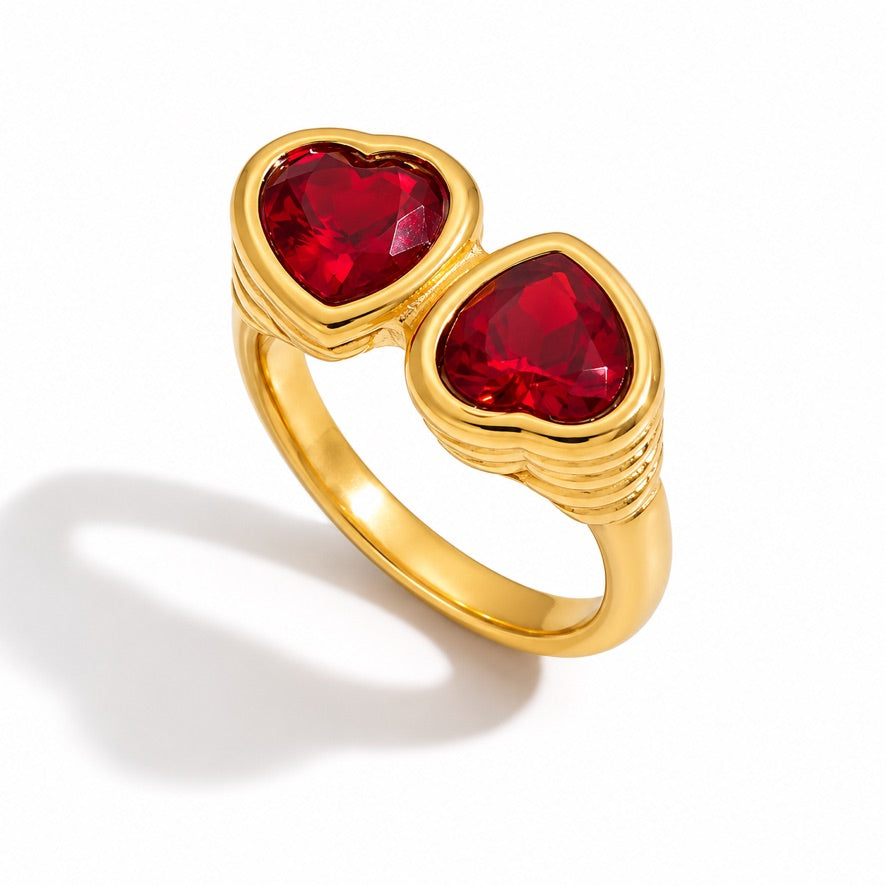 Anello Valentine - acciaio inossidabile placcato oro 18k PVD - zirconi rossi