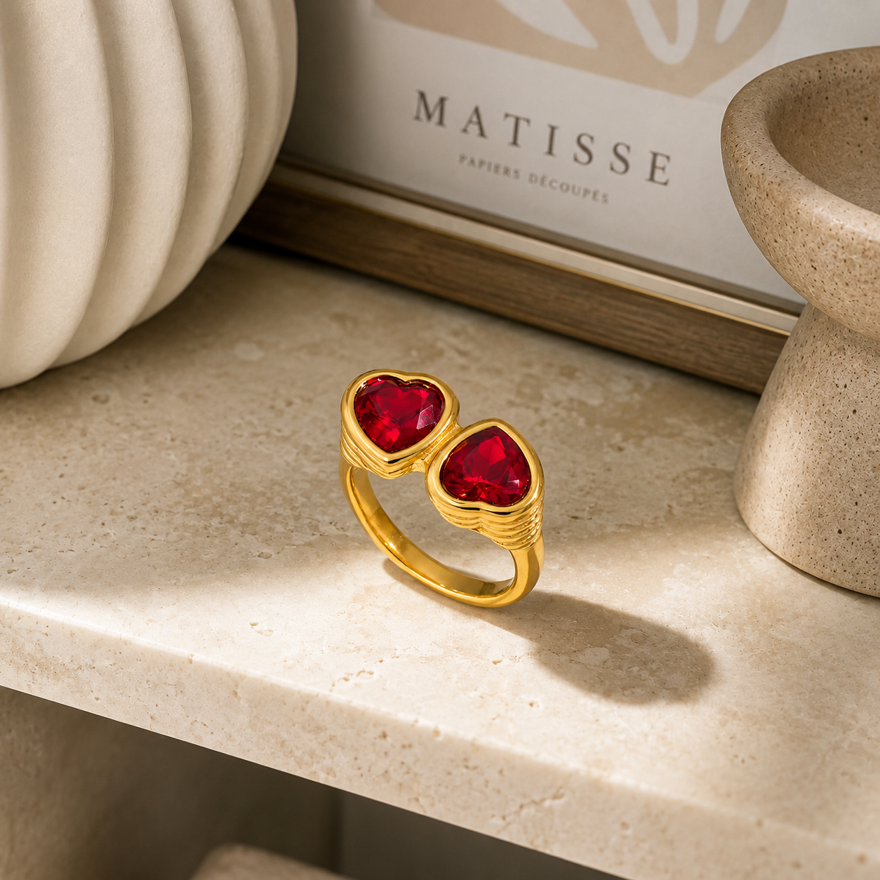 Anello Valentine - acciaio inossidabile placcato oro 18k PVD - zirconi rossi