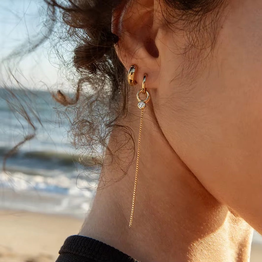 Orecchini Catena - acciaio inossidabile placcato oro 18k PVD - zirconi