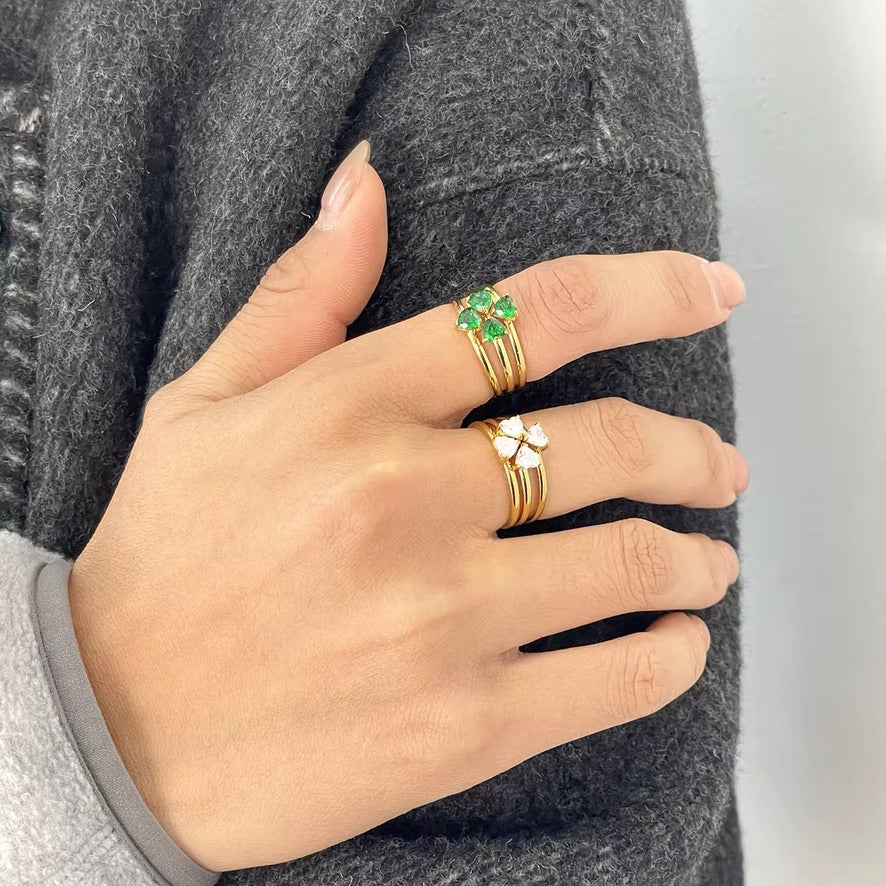 Anello Lucky - acciaio inossidabile placcato oro 18k PVD - zirconi - tre aneli venduti insieme e compnibili