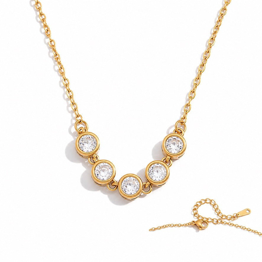 Collana Lumiere - acciaio inossidabile placcato oro 18k PVD - zirconi
