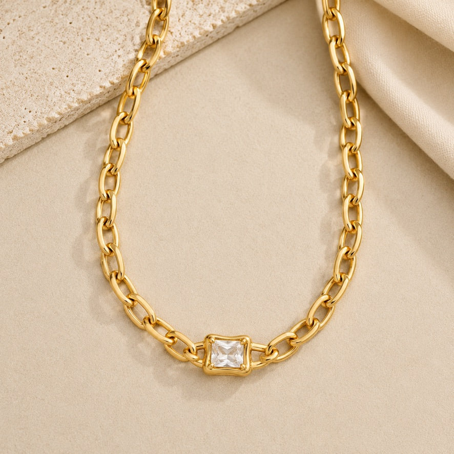 Collana Aura - acciaio inossidabile con placcatura oro 18k PVD -zirconi