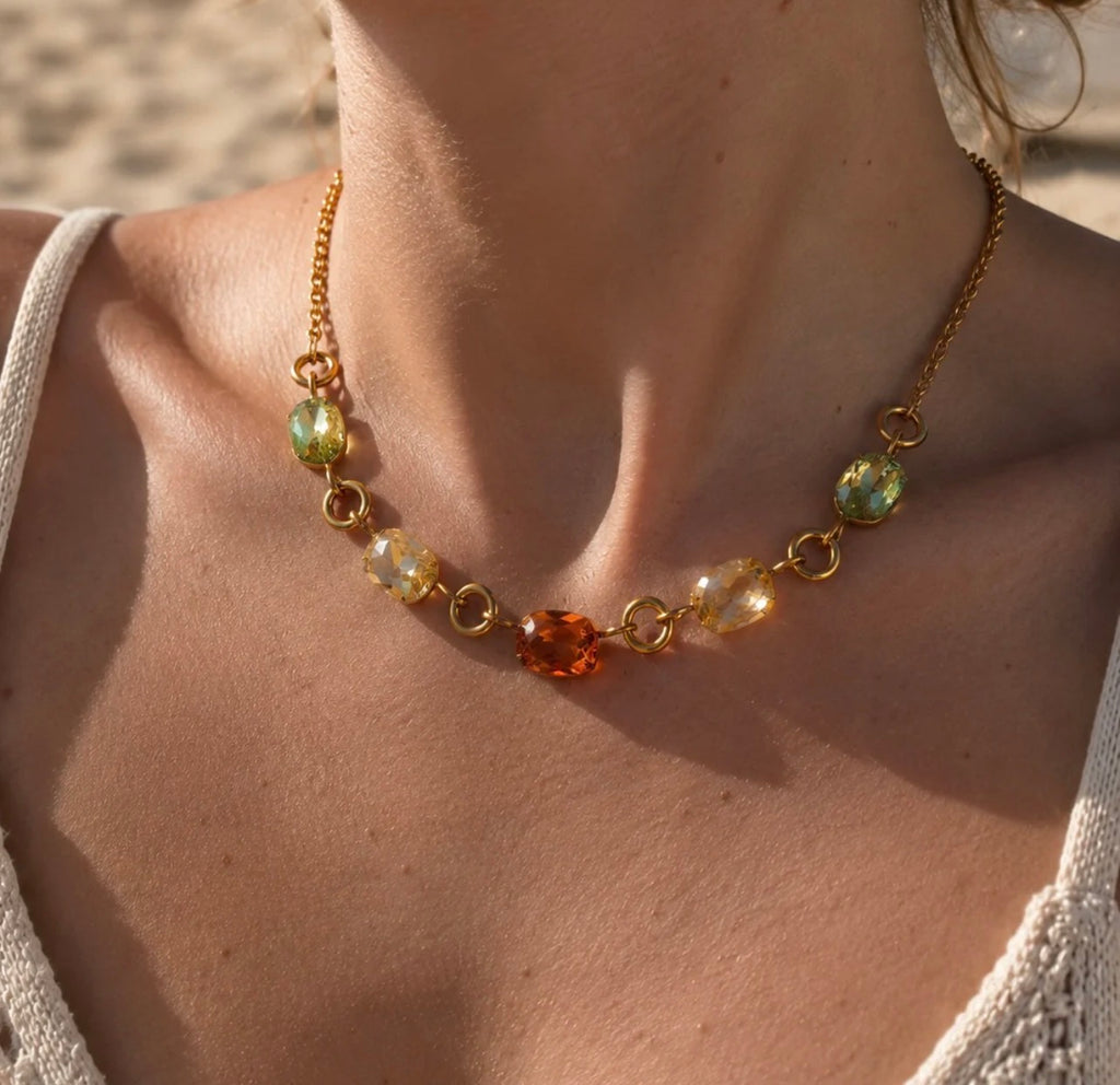 Collana Glowy Sparkly - acciaio inossidabile placcato oro 18k PVD - zirconi