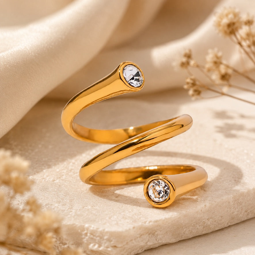 Anello Ressot - acciaio inossidabile placcato oro 18k PVD - zirconi