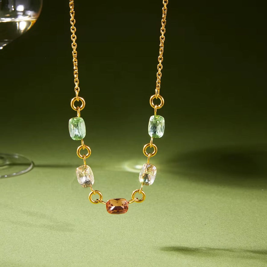 Collana Glowy Sparkly - acciaio inossidabile placcato oro 18k PVD - zirconi