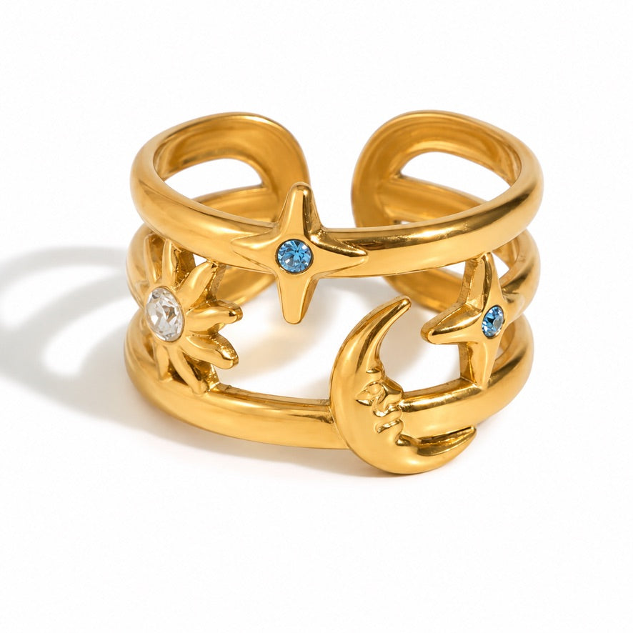 Anello Galassia - acciaio inossidabile placcato oro 18K PVD - regolabile