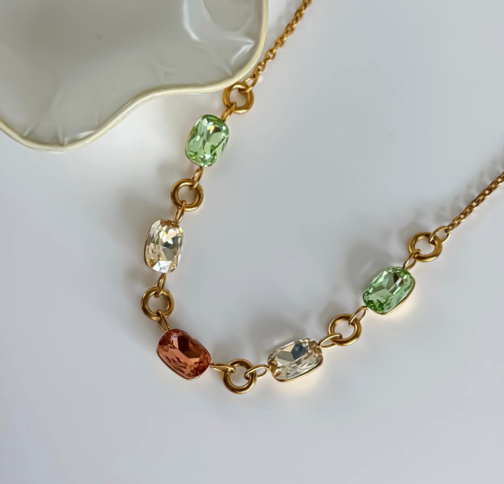 Collana Glowy Sparkly - acciaio inossidabile placcato oro 18k PVD - zirconi