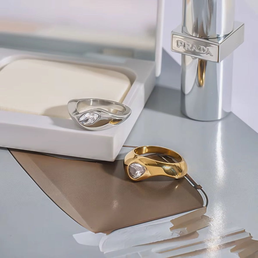 Anello GS componibile - acciaio inossidabile e acciaio inossidabile placcato oro 18k PVD - zircone - due anelli (uno gold e uno silver) venduti insieme