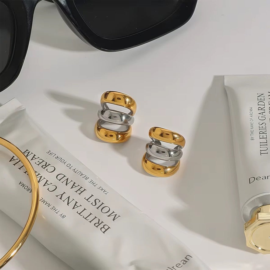 Earcuff Double - acciaio inossidabile/acciaio inossidabile placcato oro 18k PVD - misto gold e silver