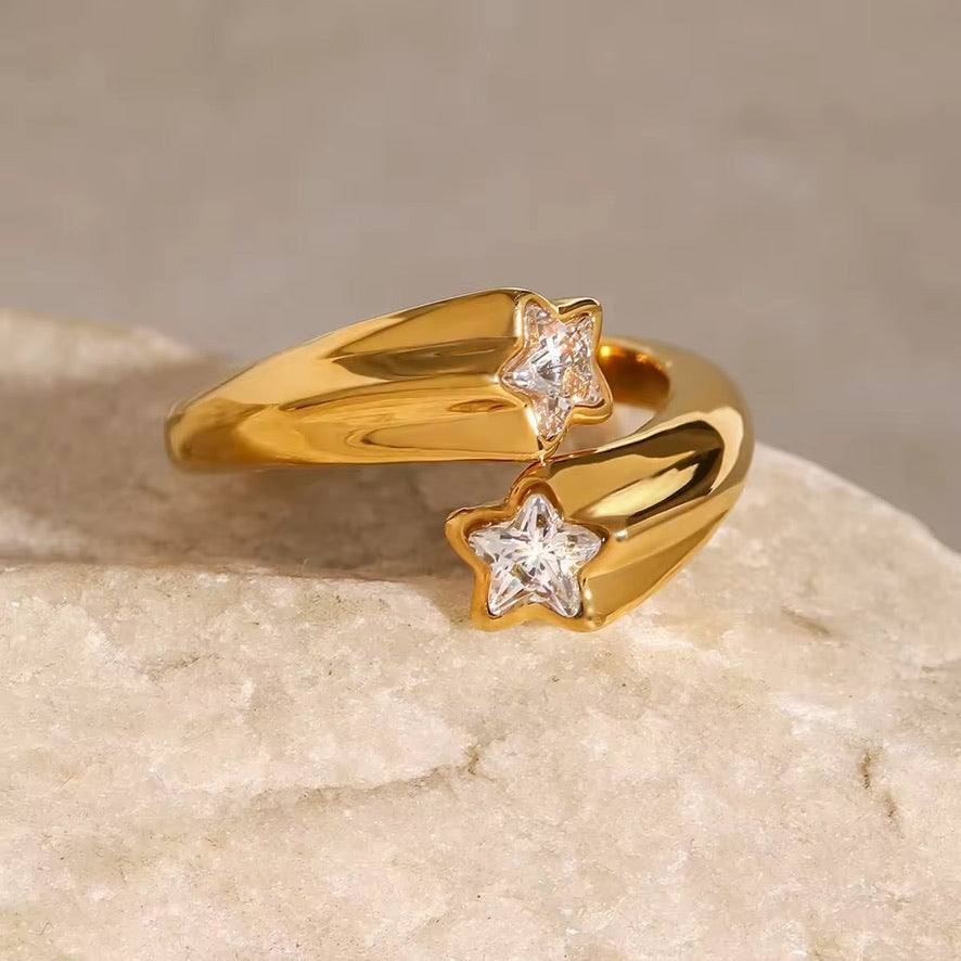 Anello Stella lux - acciaio inossidabile placcato oro 18k PVD - regolabile - gold/silver