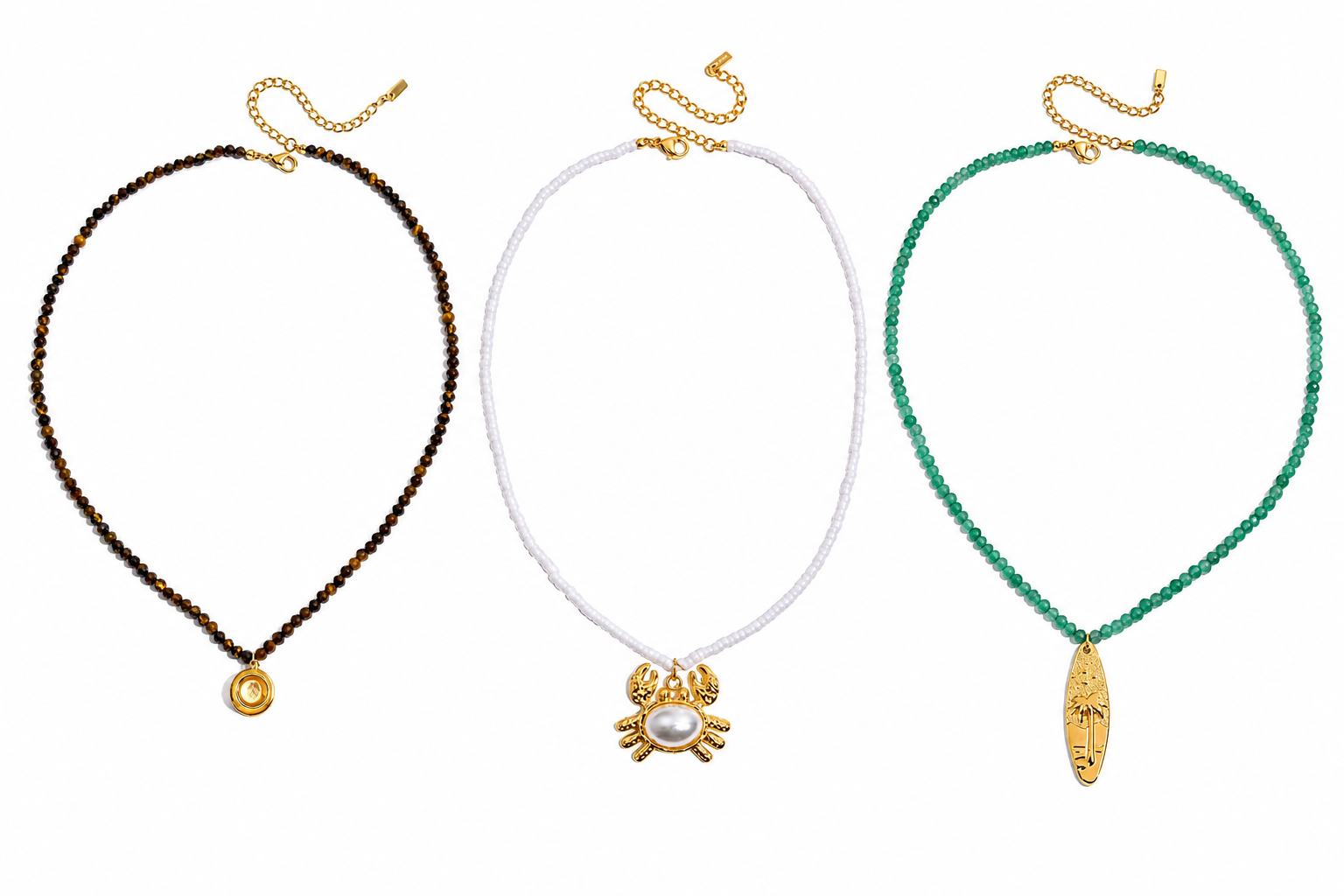 Collane Summer - chiusure e charms in acciaio inossidabile placcato oro 18k PVD - perline e perle