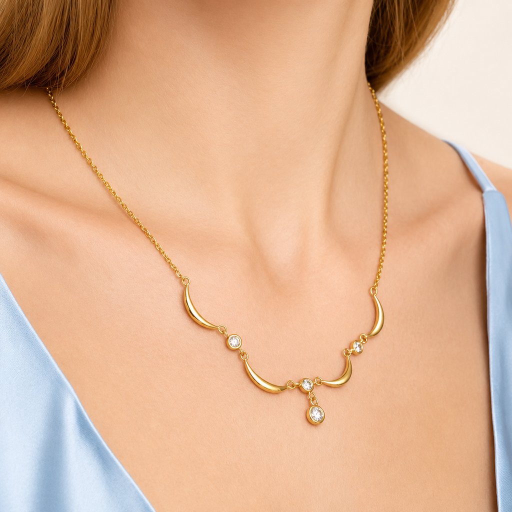 Collana Noble - acciaio inossidabile placcato oro 18k PVD - zirconi