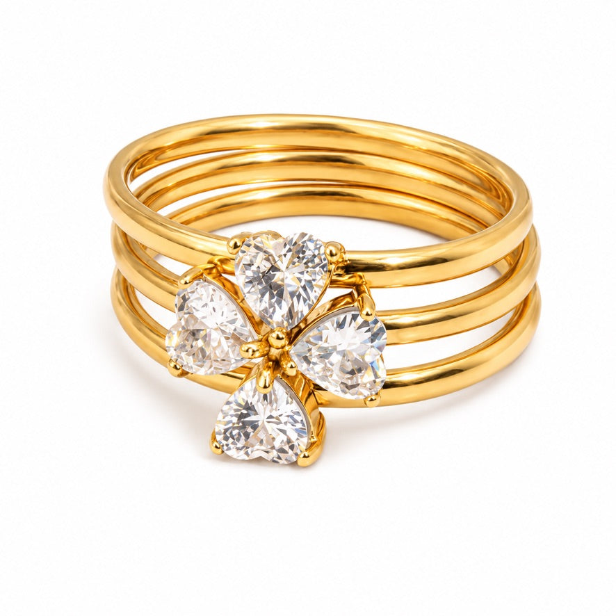 Anello Lucky - acciaio inossidabile placcato oro 18k PVD - zirconi - tre aneli venduti insieme e compnibili