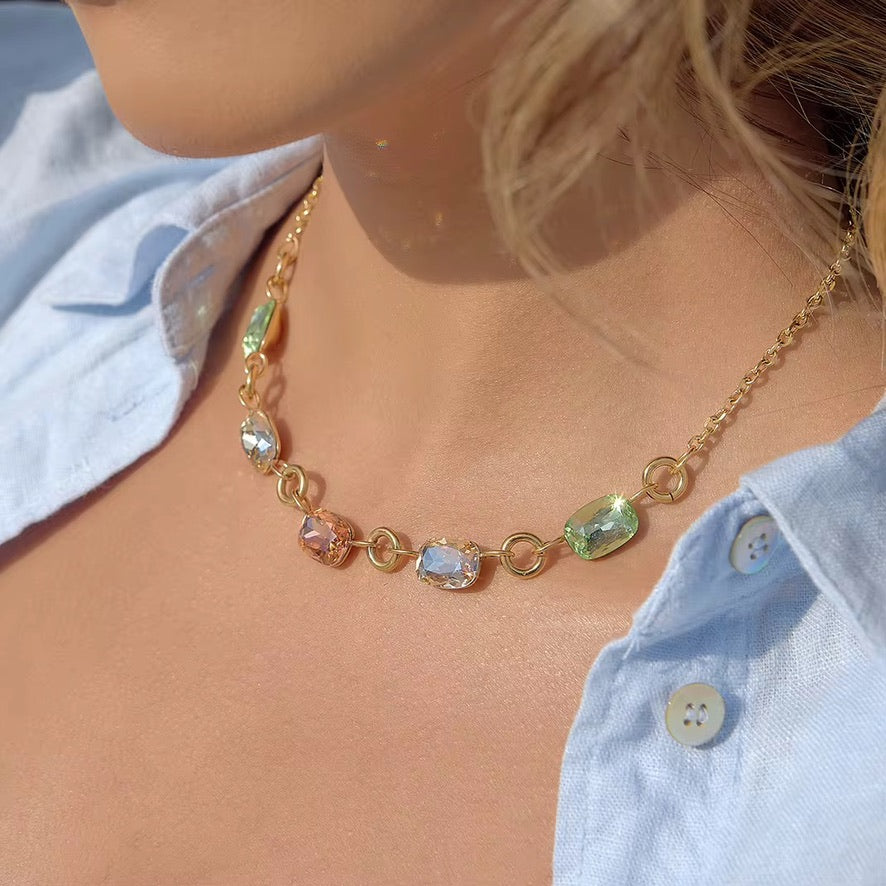 Collana Glowy Sparkly - acciaio inossidabile placcato oro 18k PVD - zirconi