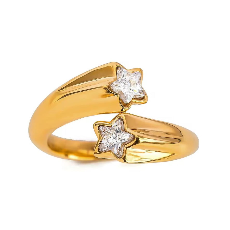 Anello Stella lux - acciaio inossidabile placcato oro 18k PVD - regolabile - gold/silver