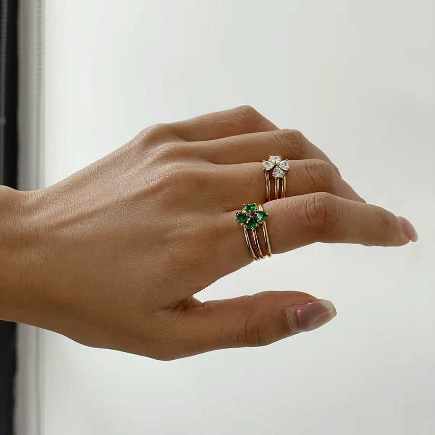 Anello Lucky - acciaio inossidabile placcato oro 18k PVD - zirconi - tre aneli venduti insieme e compnibili