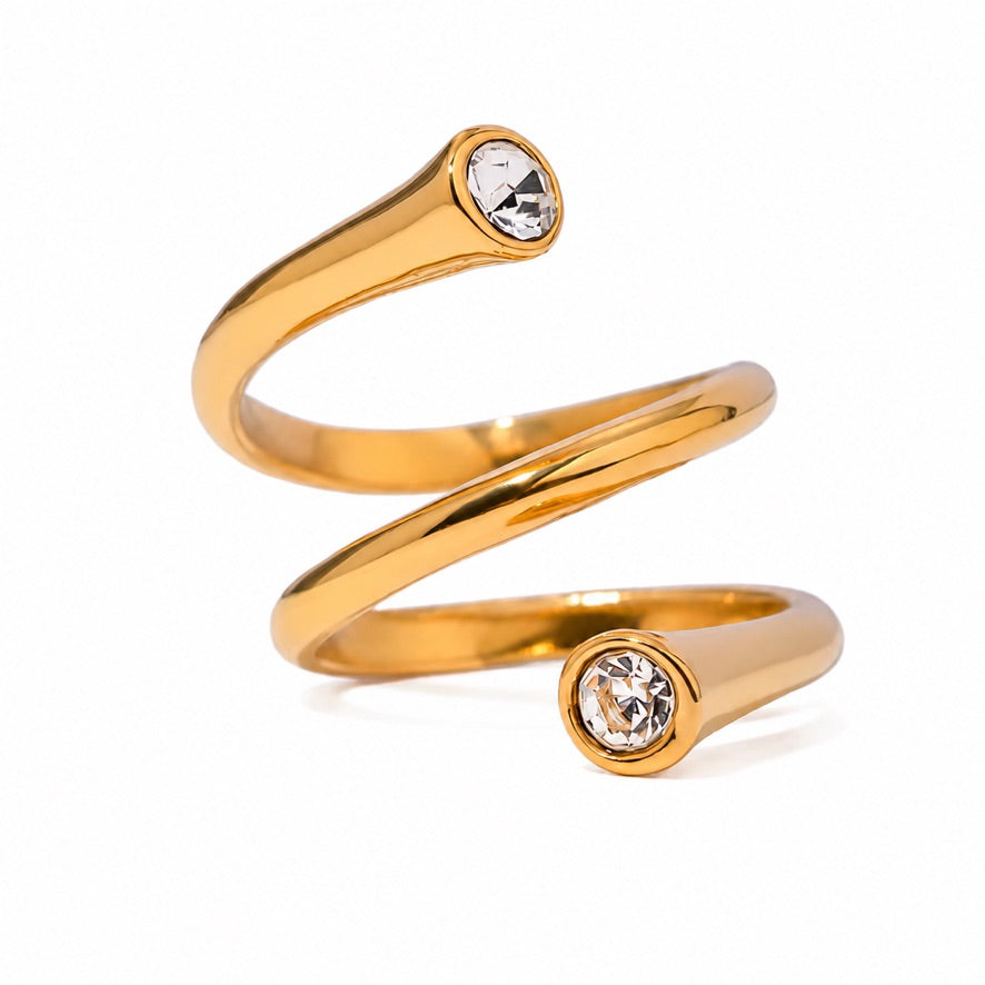 Anello Ressot - acciaio inossidabile placcato oro 18k PVD - zirconi
