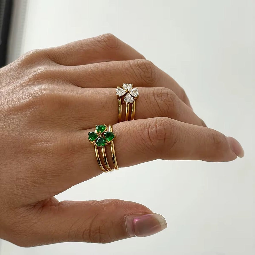 Anello Lucky - acciaio inossidabile placcato oro 18k PVD - zirconi - tre aneli venduti insieme e compnibili