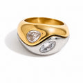 Anello GS componibile - acciaio inossidabile e acciaio inossidabile placcato oro 18k PVD - zircone - due anelli (uno gold e uno silver) venduti insieme