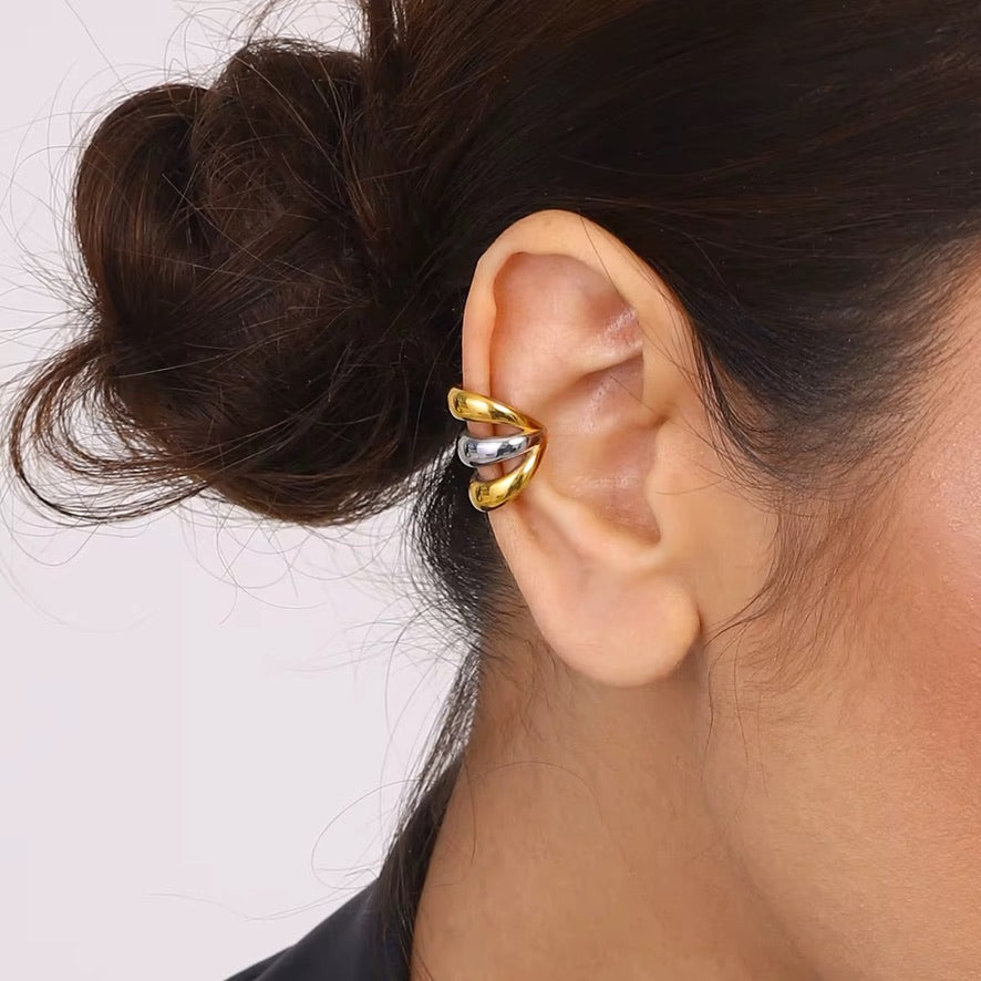 Earcuff Double - acciaio inossidabile/acciaio inossidabile placcato oro 18k PVD - misto gold e silver