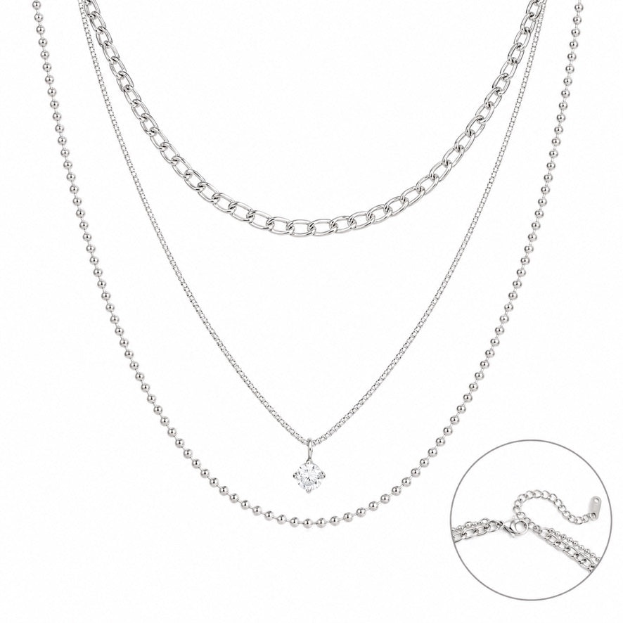 Collana Vanity - acciaio inossidabile placcato oro 18k PVD - zircone - composta da tre collane con un'unica chiusura - disponibile anche in gold