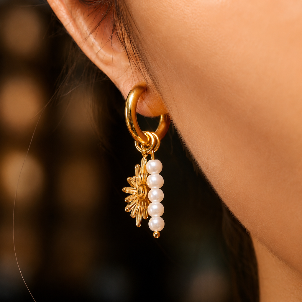 Orecchini Sunny - acciaio inossidabile placcato oro 18k PVD - zirconi e perle