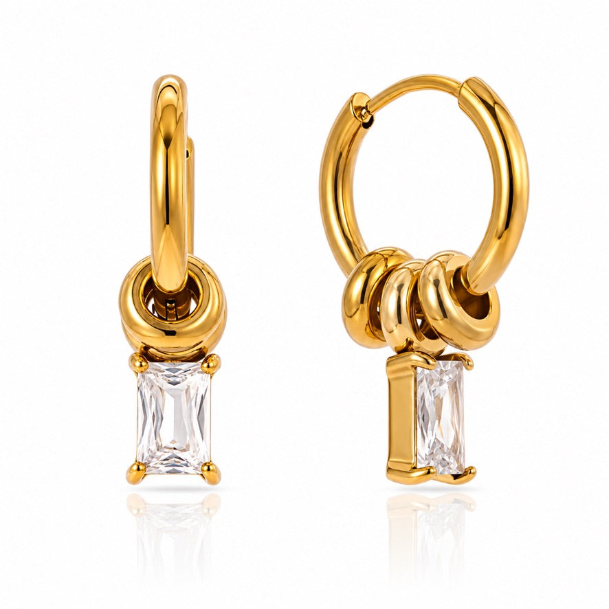 Orecchini Drop Chic - acciaio inossidabile placcato oro 18k PVD - zirconi