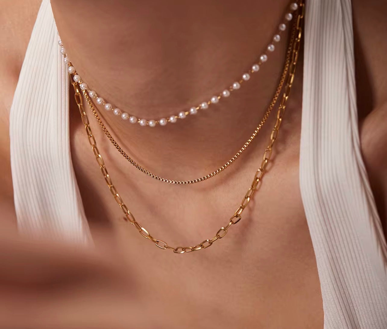 Collana Claire - acciaio inossidabile placcato oro 18k PVD - perle - tre collane insieme